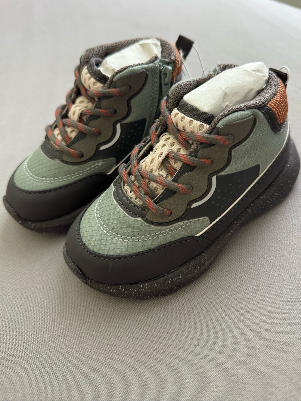Zara Kids High-Top Sneakers in Sage Green and Brown